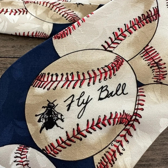 Nicole Miller 1994 Silk Baseball Necktie Tie Fly Ball Home Run Series Navy Coach - Picture 3 of 8